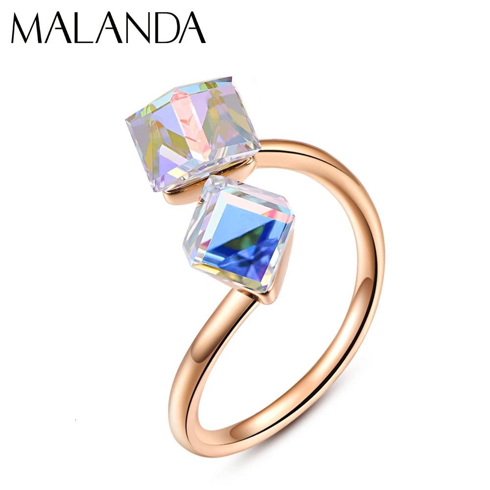 Crystals From Swarovski Open Rings For Women New Fashion Rose GolFemale Rings We - £26.21 GBP