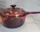 Visions Corning Ware Cranberry Purple 2.5L Sauce Pan Pot w/Pyrex Lid USA - $32.62