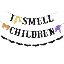 Black Glitter I Smell Children Banner And Halloween Bat Banner, Hocus Po... - $16.99