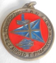 BRONZE MEDAL pendant lacquè red and blue color ANZIO Italy water polo team 1981  - £12.78 GBP