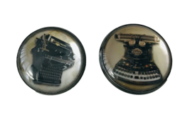 2 Resin Buttons with Pictures of Antique Typewriters 1&quot; Black Bottom Cle... - $12.59