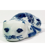 Blue Floral Laying Cat Figurine Decoration 9&quot; Long Ceramic - $16.04 CAD