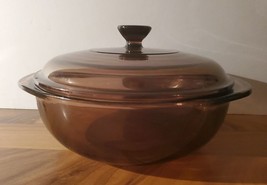 Vintage Pyrex 1.5 L Amber Glass Round Casserole Baking Dish 023-N 623-C Lid - £18.68 GBP