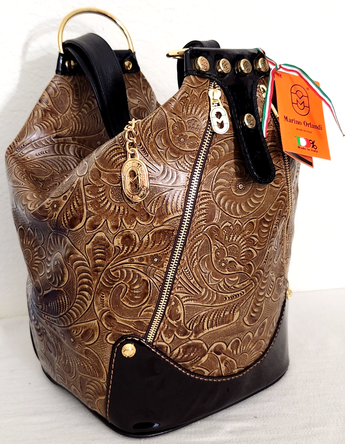 MARINO ORLANDI ITALIAN DESIGNER FLORAL BROWN LARGE BACKPACK SLING BAGNWT! - $593.99