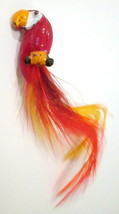 Vtg Parrot Bird Brooch w Feather Tail Enamel Pin Figural Animal Retro Red Yellow - £11.21 GBP