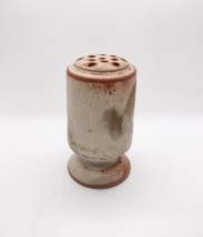 Handmade Stoneware Art Pottery Cheese Shaker Sprinkler Beige Cork Bottom Vtg - £12.70 GBP