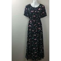 Charter Club Womens Navy Silk Dress Short Sleeve Pink Floral Maxi Long S... - $39.99
