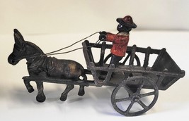 Vintage Cast Iron Donkey Cart with Man 9 1/4&quot; Long - £35.18 GBP