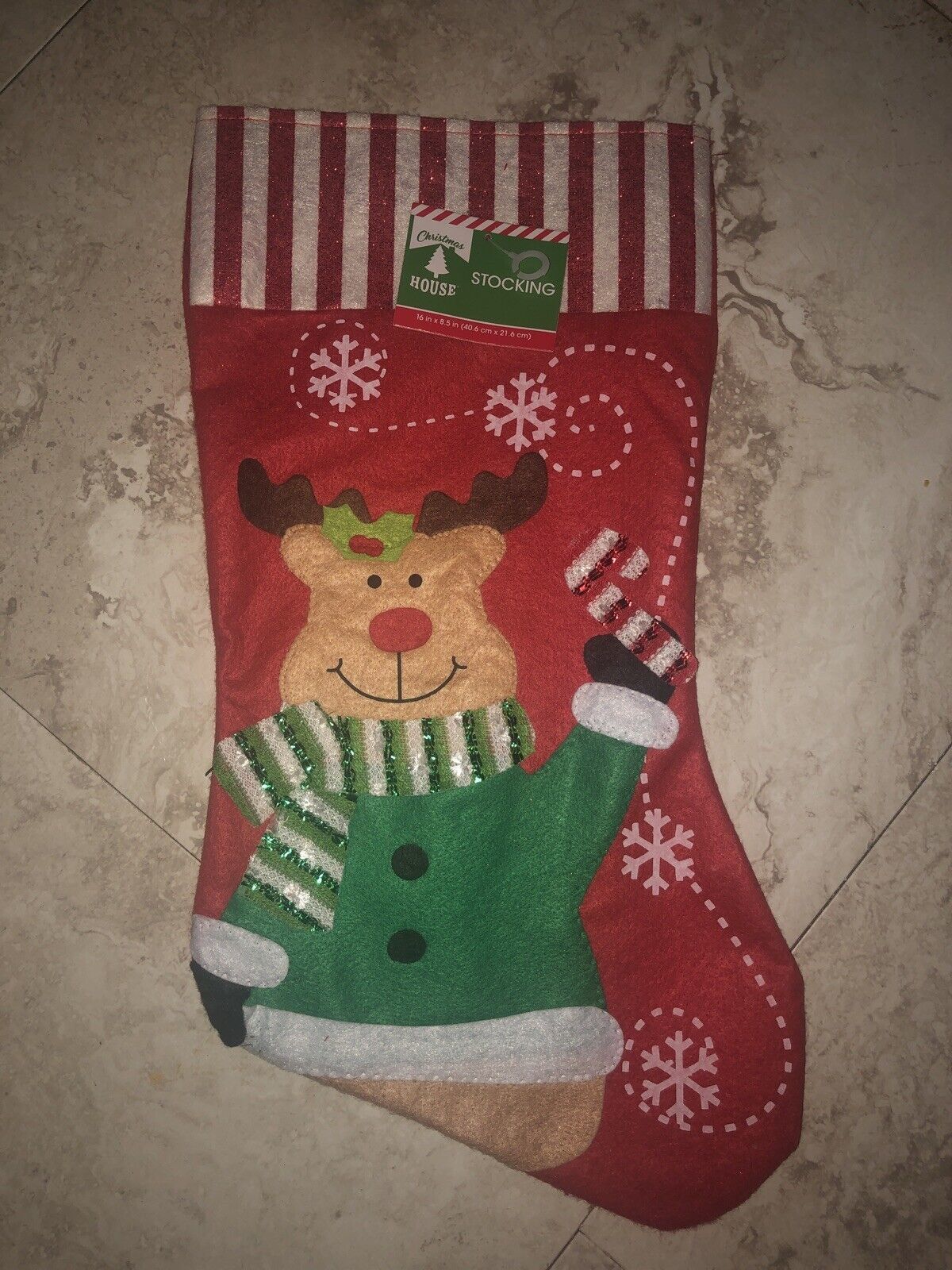 Christmas House Hanging Reindeer Holiday Large Stocking Multi Color-NEW-SHIP 24H - $12.52