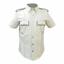 Men&#39;s Real Leather White Police Military Style Shirt Gay Bluf All Size h... - £79.28 GBP