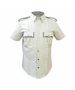 Men&#39;s Real Leather White Police Military Style Shirt Gay Bluf All Size h... - £79.66 GBP