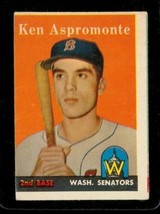 Vintage Baseball Trading Card Topps 1958 #405 Ken Aspromonte Washington Senators - £8.39 GBP
