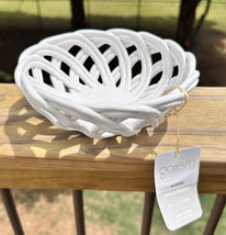 White Oval Woven Latticed Ceramic Fruit Bread Basket Bowl 7” Small Woven New - £22.37 GBP