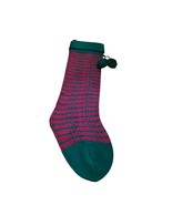 VTG 80s Knit Christmas Stocking Green Red Pom Pom by Kurt Adler Holiday ... - $455.18 MXN