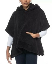 Jenni Hooded Sherpa Pocket Poncho Black One Size - £31.00 GBP