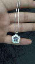 925 Argent Sterling Nacre Bleu Saphir Simulé Collier Diamant 45.7cm - £55.25 GBP