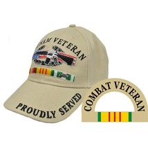 CP00536 Khaki US Vietnam Combat Veteran &quot;Proudly Served&quot; Embroidered Cap w/ Logo - £10.74 GBP