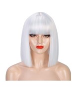 ENTRANCED STYLES Short White Wig With Bangs, Bob Wigs For Women Cosplay ... - £14.35 GBP