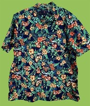 Saddlebred Mens Hawaiian Shirt Bright Floral Toucan Birds 100% Cotton XL - $12.00