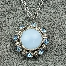 VTG Avon Blue Rhinestone &amp; Moonstone Moon Magic Costume Jewelry Necklace - £13.11 GBP