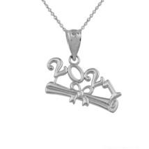 .925 Sterling Silver Class of 2021 Graduation Diploma Bow Pendant Necklace - £22.03 GBP+