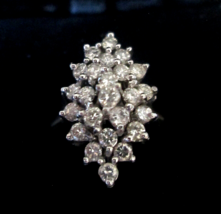 Custom 13 14Kt White Gold Cluster Cocktail Ring 24 Round Full Cut Diamonds .75ct - $591.03