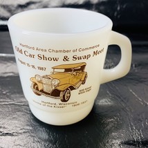Milk Glass Coffee Mug Hartford WI Car Auto Show Swap Meet Cup 80s 1987 Vintage - £7.95 GBP