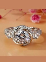 14k Weiß Vergoldet Kostüm Rund Künstlicher Diamant 2ct Hochzeit Braut Ring Set - £116.84 GBP