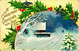 Agrifoglio Border Winter Night Scene Natale Auguri Goffrato 1910s DB Cartolina - £5.32 GBP