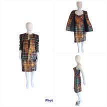 Vintage Carlisle Brocade plaid 3 Pc Skirt Suit wool/silk Dynasty style s... - $252.45