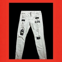 CJG White Distressed Patchwork Jeans, Ripped Skinny Fit, Men’s Streetwear - $9.50