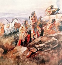 Smoke Signal Native Americans 1978 Old West Print Russell 15 x 12&quot; LGAD99 - £39.32 GBP
