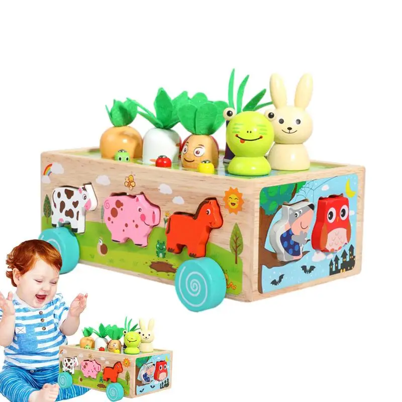 Shape Matching Blocks Montessori Fine Motor Toys 1 2 3 Years Old Wooden Farm - £33.78 GBP+