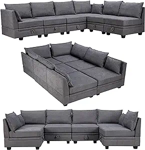 115&quot;W Over Storage Modular Sectional Sofa Linen Upholstered Couch Conver... - $1,621.99