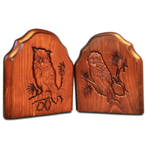 Mid Century Owl Bookends Pair Carved Wood Wooden Taiwan Bird Cottagecore... - $12.95