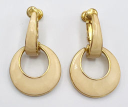 Vintage Goldette Gold Tone Cream Enamel Convertible Clip On Earrings - £14.01 GBP