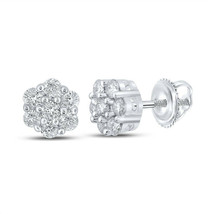 10kt White Gold Mens Round Diamond Flower Cluster Earrings 1/4 Cttw - £205.11 GBP