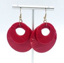 Marbled Red Plastic Double Open Hoop Dangle Earrings NOS - £9.55 GBP