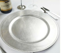 Six (6) Beach Dining Essentials™ ~ SILVER ~ Beaded Charger Plates ~ 13&quot; Diameter - £29.45 GBP