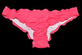 MALIA Coral Pink Itsy Ruched Ruffle Brazilian Bikini Bottom Small S Swim... - $19.97