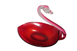 Vintage Viking Glass Ruby Red Swan Candy Nut Dish 11.5&quot;L x 8&quot;T - $18.81