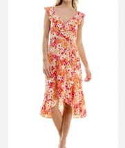 Socialite Women&#39;s Multi Color Floral Faux Wrap Flutter Sleeveless Hi Low Dress M - £21.41 GBP