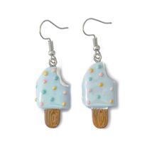 CUTE ICE CREAM EARRINGS Blue Bar Desert Dangle Drop Stainless Steel Ear ... - $7.95
