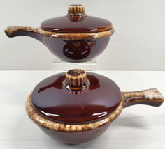 2 Hull Brown Drip Casserole Onion Soup Chili Bowls Lids Set Vintage Pott... - $35.61