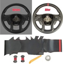 Black Side Perforated Leather Red Marker Steering Wheel Protector Cover - £17.16 GBP