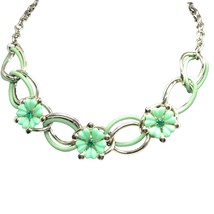 art deco collar choker necklace green enamal flower Gold Tone 14.5” - £31.98 GBP