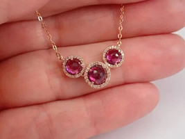 2.50Ct Round Cut Simulated Red Ruby Bar Style Halo Pendant 14k Rose Gold Plated - £52.60 GBP