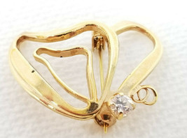 Long Lover Locked Hearts Brooch Pin Crystal Vintage Gold Color - $15.15
