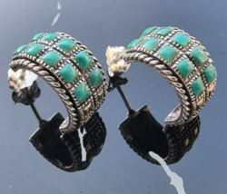 Vintage 925 Sterling Silver Turquoise Earrings - £43.21 GBP