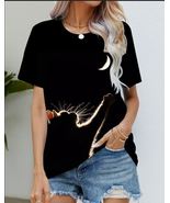 Blouse Women&#39;s Black T Shirt Fashion Digital Print #04 - $35.84